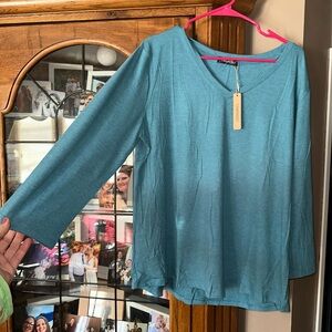 NEW NWT Teal Long Sleeve V-Neck Top (no spot. Sun glare)